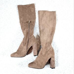 Tan Conbipel Suede Side Zip Heeled Boots Size 38